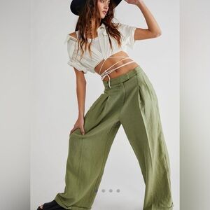 Free People Lyla linen trousers in sage green